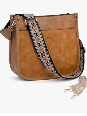 Hiclife Tan Vegan Leather Crossbody Bag with Decorative Strap
